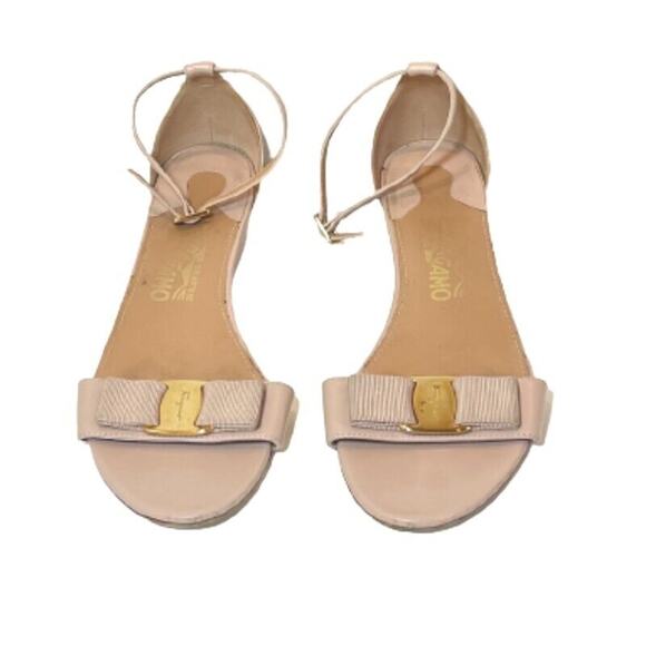 Salvatore Ferragamo Shoes - Salvatore Ferragamo Margot Demi Wedge Sandals 6.5B  Bisque Patent Leather Bow